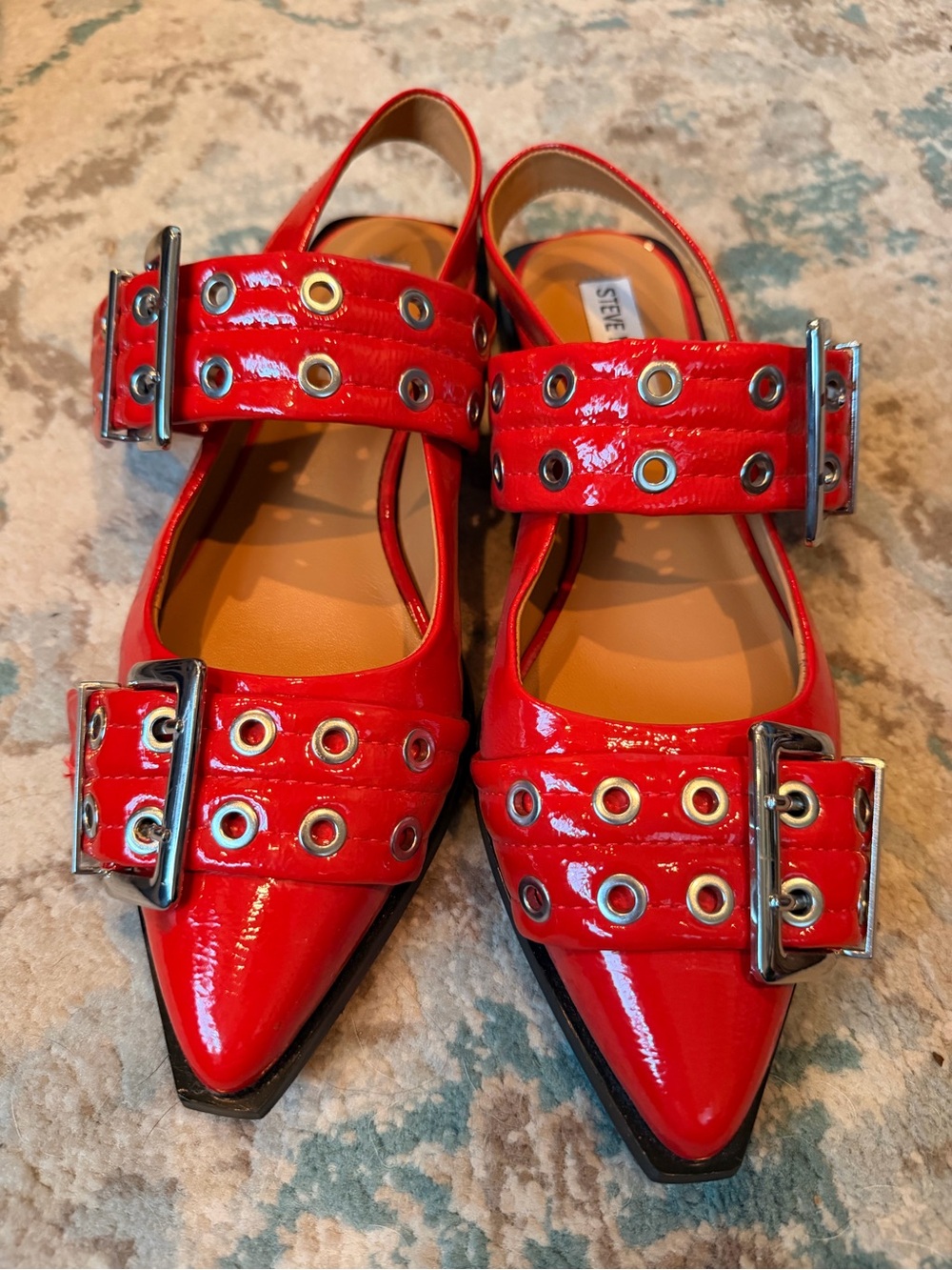 Steve Madden Graya Red Patent Buckle Slingback Flats 8.5